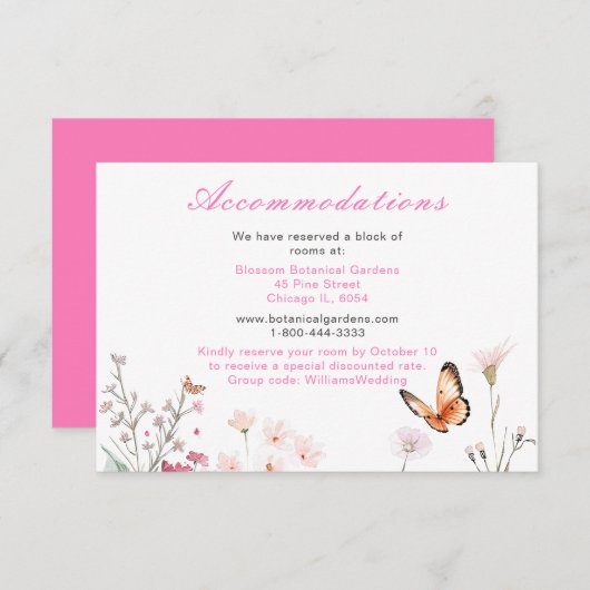 Spring Deep Pink Butterfly Floral Wedding Informatiekaartje (Voorkant / Achterkant)