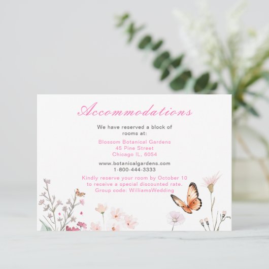 Spring Deep Pink Butterfly Floral Wedding Informatiekaartje (Staand voorkant)