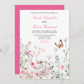 Spring Deep Pink Butterfly Floral Wedding Kaart (Voorkant / Achterkant)