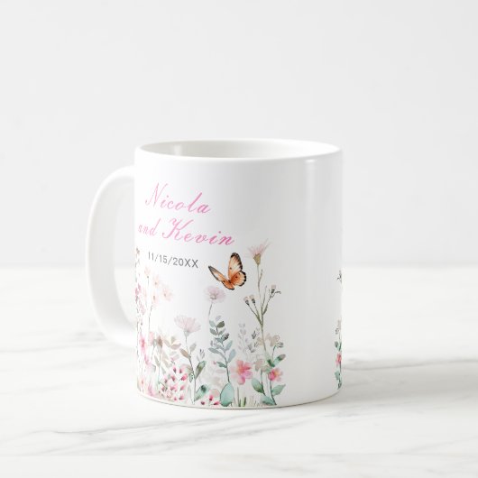 Spring Deep Pink Butterfly Floral Wedding Koffiemok (Voorkant links)