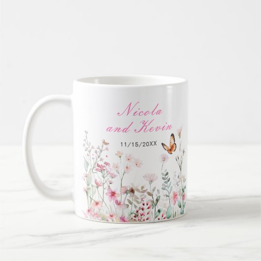Spring Deep Pink Butterfly Floral Wedding Koffiemok (Links)