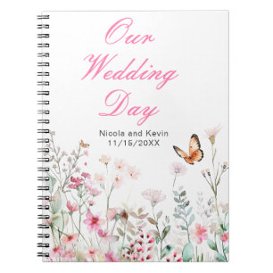 Spring Deep Pink Butterfly Floral Wedding Notitieboek