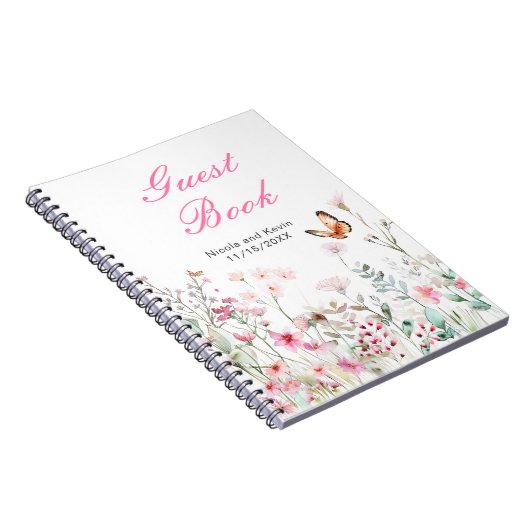 Spring Deep Pink Butterfly Floral Wedding Notitieboek (Rechterzijde)