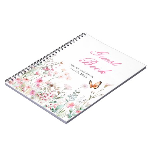 Spring Deep Pink Butterfly Floral Wedding Notitieboek (Linkerzijde)