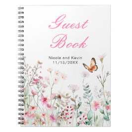 Spring Deep Pink Butterfly Floral Wedding Notitieboek