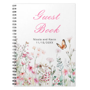 Spring Deep Pink Butterfly Floral Wedding Notitieboek