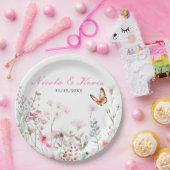 Spring Deep Pink Butterfly Floral Wedding Papieren Bordje (Feest)