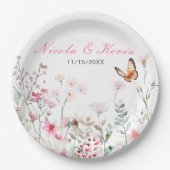 Spring Deep Pink Butterfly Floral Wedding Papieren Bordje (Voorkant)