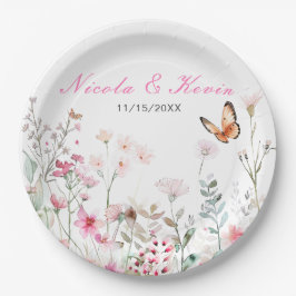 Spring Deep Pink Butterfly Floral Wedding Papieren Bordje