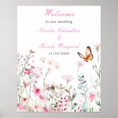 Spring Deep Pink Butterfly Floral Wedding Poster (Voorkant)