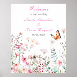 Spring Deep Pink Butterfly Floral Wedding Poster