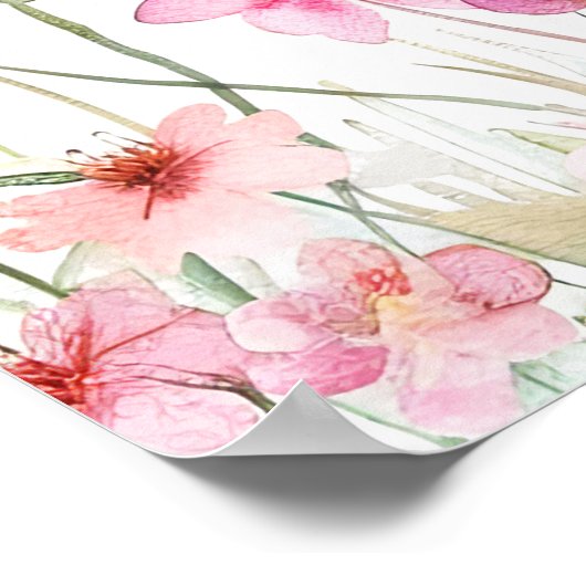 Spring Deep Pink Butterfly Floral Wedding Poster (Hoek)