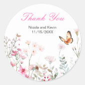 Spring Deep Pink, Butterfly Floral Wedding Ronde Sticker (Voorkant)