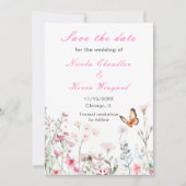 Spring Deep Pink Butterfly Floral Wedding Save The Date (Voorkant)