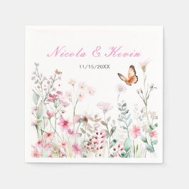 Spring Deep Pink Butterfly Floral Wedding Servet