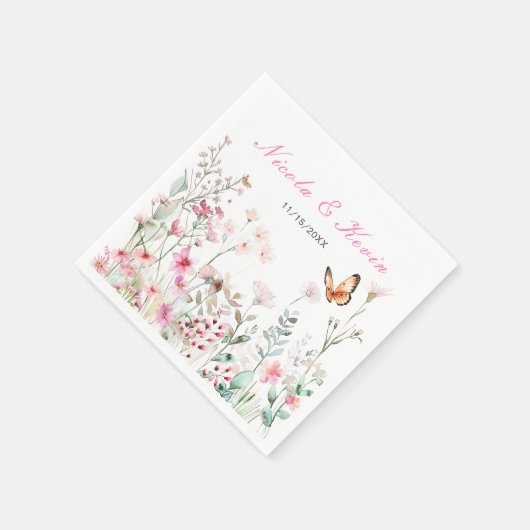 Spring Deep Pink Butterfly Floral Wedding Servet (Hoek)