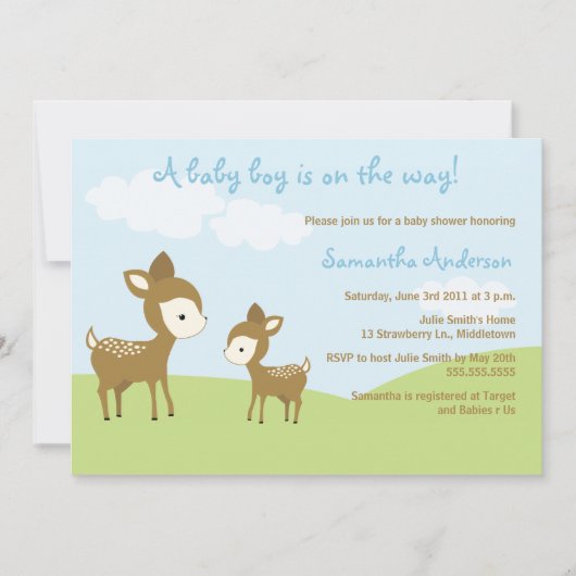 Spring Deer and Fawn Baby shower Invite - Boy Kaart (Voorkant)