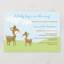 Spring Deer and Fawn Baby shower Invite - Boy Kaart