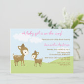 Spring Deer and Fawn Baby shower Invite - Girl Kaart (Staand voorkant)