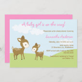 Spring Deer and Fawn Baby shower Invite - Girl Kaart (Voorkant / Achterkant)