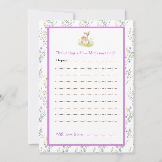 Spring Deer Baby shower Advieslijst Kaart (Voorkant)