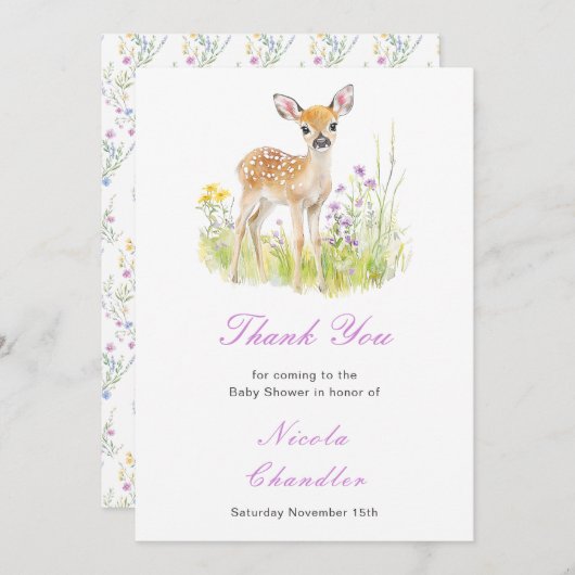 Spring Deer Baby shower Bedankkaart (Voorkant / Achterkant)