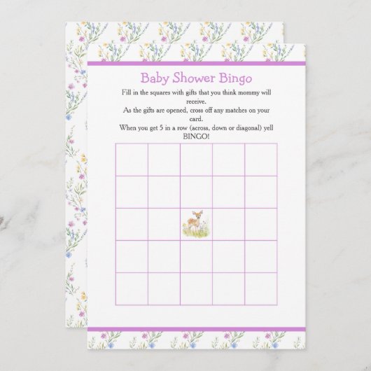 Spring Deer Baby shower Bingo Kaart (Voorkant / Achterkant)