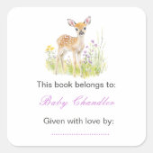 Spring Deer Baby shower Bookplate Vierkante Sticker (Voorkant)