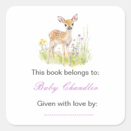 Spring Deer Baby shower Bookplate Vierkante Sticker