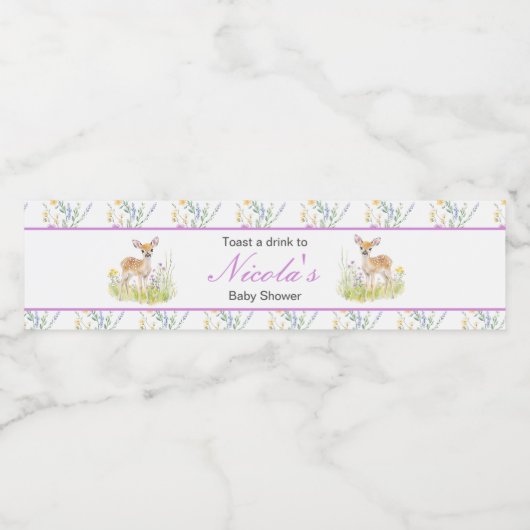 Spring Deer Baby shower Waterfles Etiket (Enkel label)