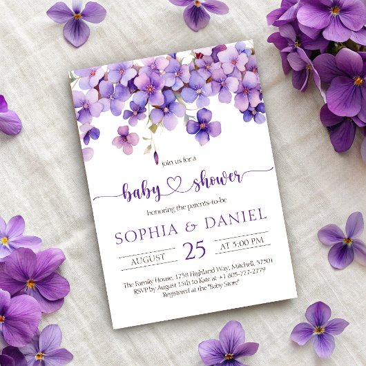 Spring Delicate Violet Flowers Baby shower Kaart
