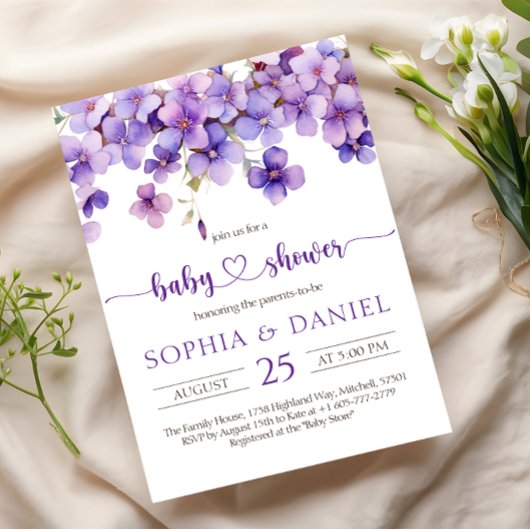 Spring Delicate Violet Flowers Baby shower Kaart