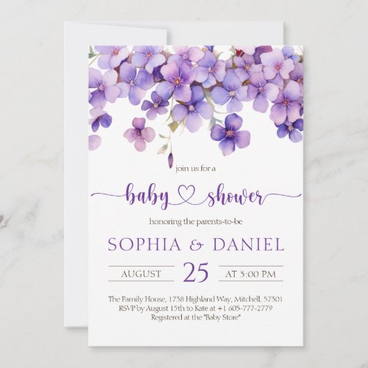 Spring Delicate Violet Flowers Baby shower Kaart (Voorkant)