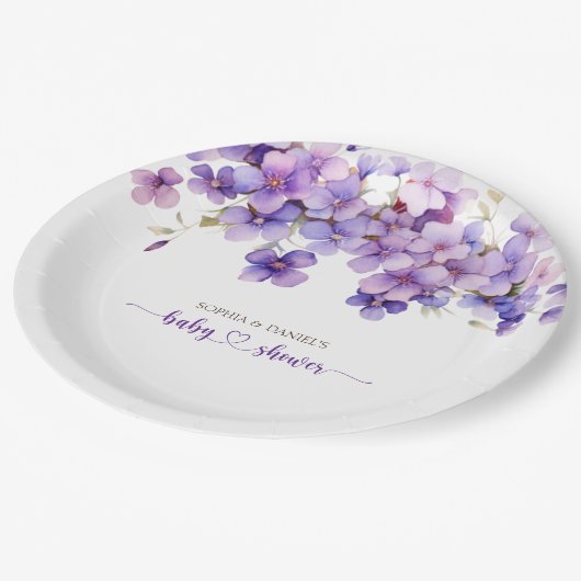 Spring Delicate Violet Flowers Baby shower Papieren Bordje (Gekanteld)