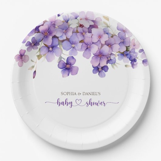 Spring Delicate Violet Flowers Baby shower Papieren Bordje (Voorkant)