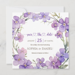 Spring Delicate Violet Flowers Baby shower Save The Date