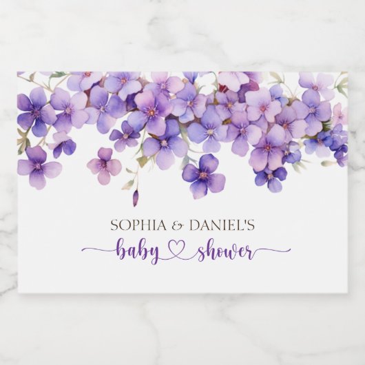 Spring Delicate Violet Flowers Baby shower Sparkling Wijnetiket (Enkel label)