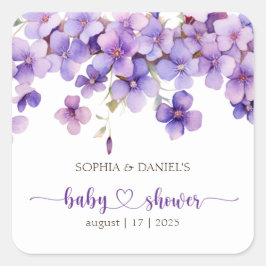 Spring Delicate Violet Flowers Baby shower Vierkante Sticker
