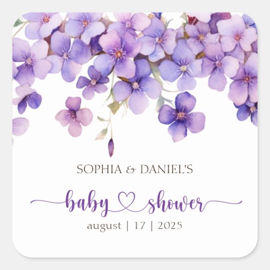 Spring Delicate Violet Flowers Baby shower Vierkante Sticker (Voorkant)