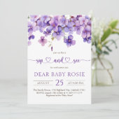 Spring Delicate Violet Flowers Baby Sip and See Kaart (Staand voorkant)