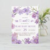 Spring Delicate Violet Flowers Baby Sip and See Kaart (Staand voorkant)