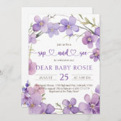 Spring Delicate Violet Flowers Baby Sip and See Kaart (Voorkant / Achterkant)