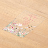 Spring Dieproze Bloemen Baby shower Acryl Uitnodigingen (Laagn)