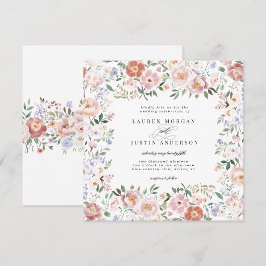 Spring Ditsy Blush Bloemen Plein bruiloft Kaart (Voorkant / Achterkant)