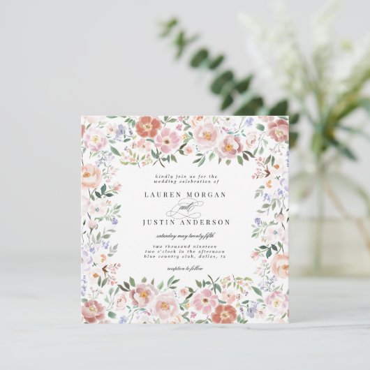 Spring Ditsy Blush Bloemen Plein bruiloft Kaart (Staand voorkant)