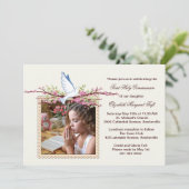 Spring Dove Religious Photo Invitation Kaart (Staand voorkant)