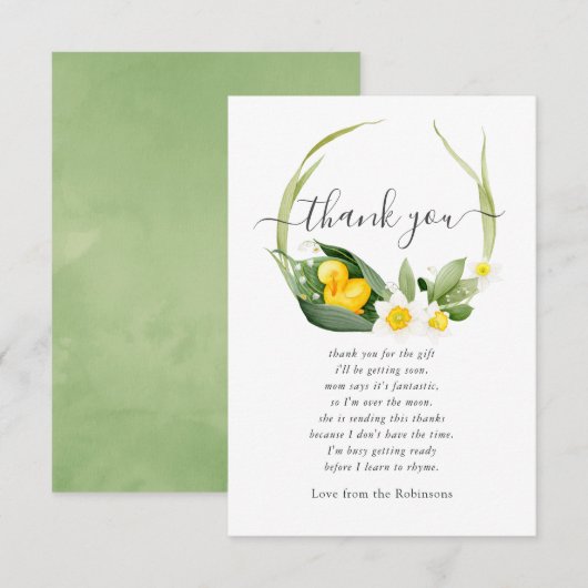 Spring Ducking Lilly of the Valley Baby shower Bedankkaart (Voorkant / Achterkant)