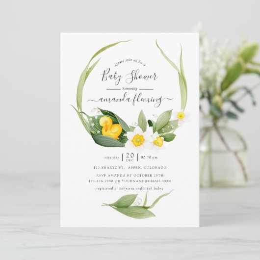 Spring Ducking Lilly of the Valley Baby shower Kaart (Staand voorkant)