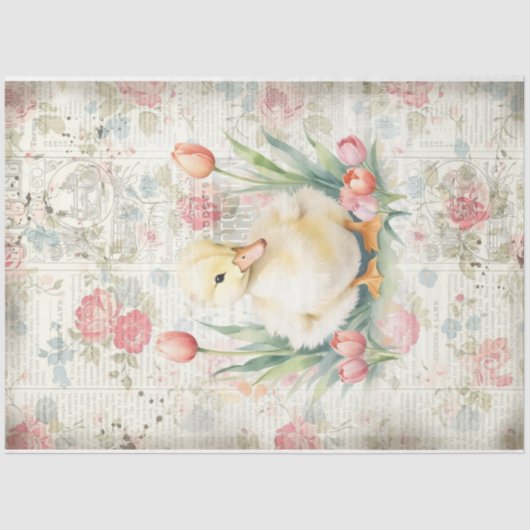 Spring Duckling Floral Art Shabby Chic Decoupage Tissuepapier (Voorkant)