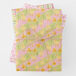 Spring Duckling, Plaid en Daffodil Set van drie Inpakpapier Vel